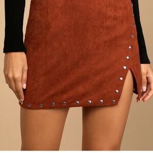 Brown faux suede studded skirt XS Lulus